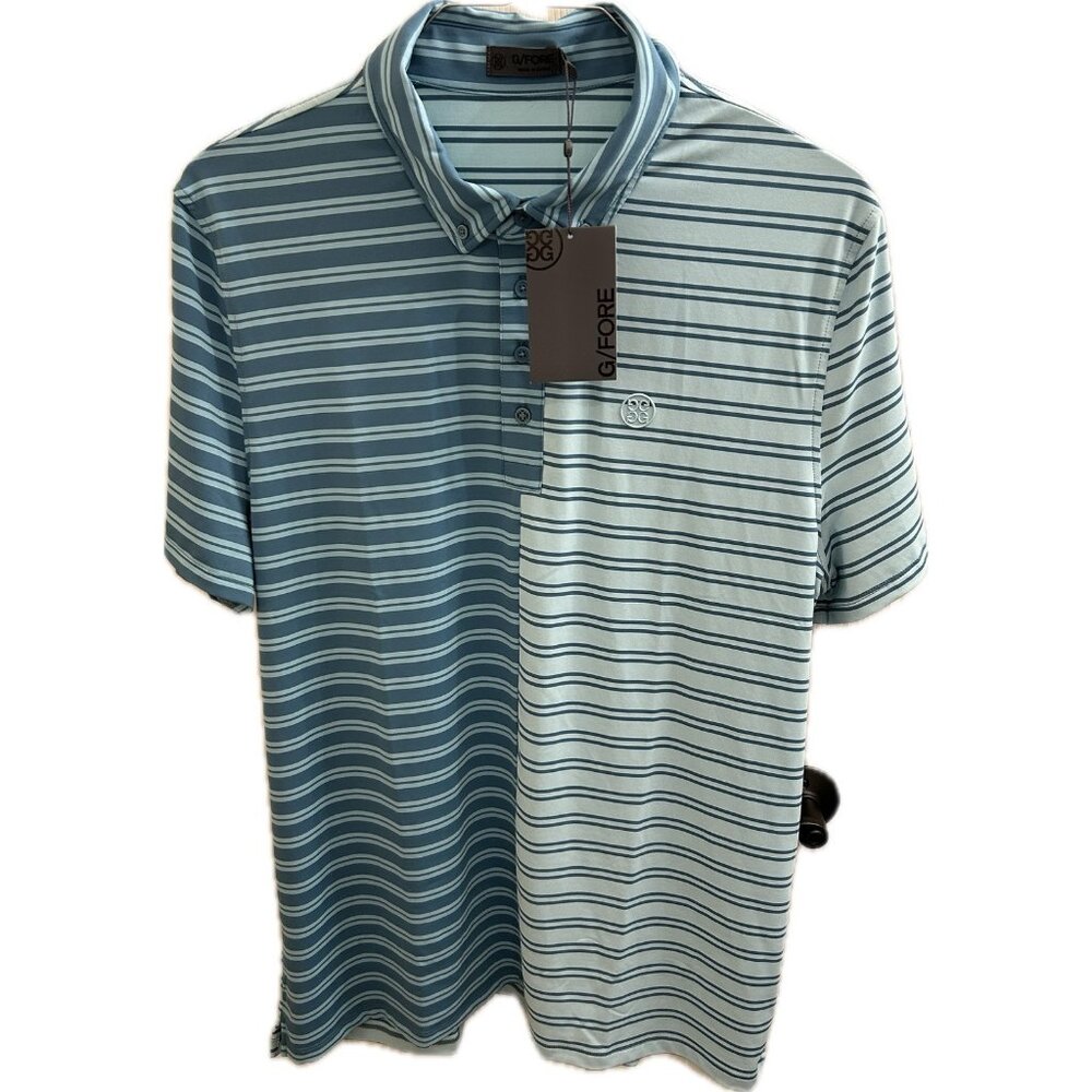 G/Fore G4 Split Stripe Mens Xl  Golf Polo Shirt Seaglass NEW NWT G4MF23K004🔥
